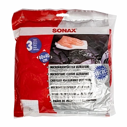 Sonax Салфетки из микроволокна для нежной финишной очистки (3 шт) Microfibre Cloth Ultrafine 40x40 см 450700